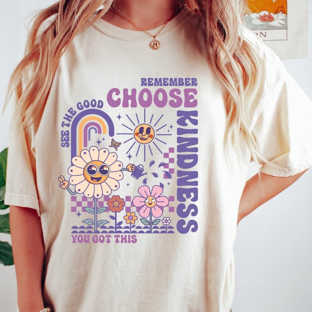 Choose Kindness Shirt, Retro Groovy Floral T-Shirt